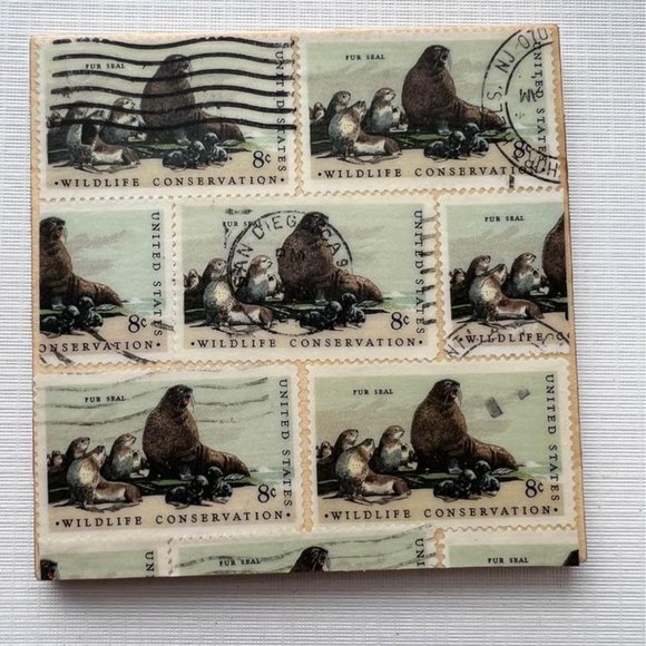 Wildlife Coasters Set x4 Recycled Postage Stamps - Picture 5 of 10